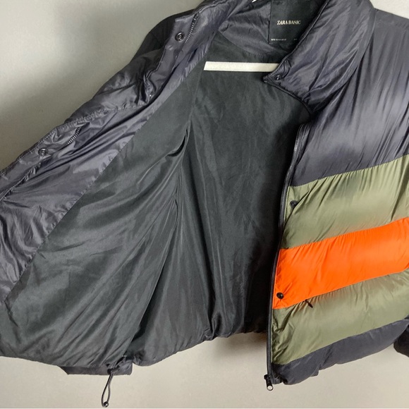 Zara short puffer coat color blocking black orange green quilted size small - Picture 7 of 16
